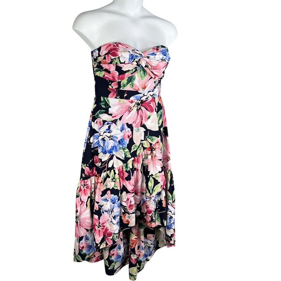 Eliza J 6 Strapless Sweetheart Bustier Floral High Low Ruffle Dress Bloomcore - Picture 5 of 16